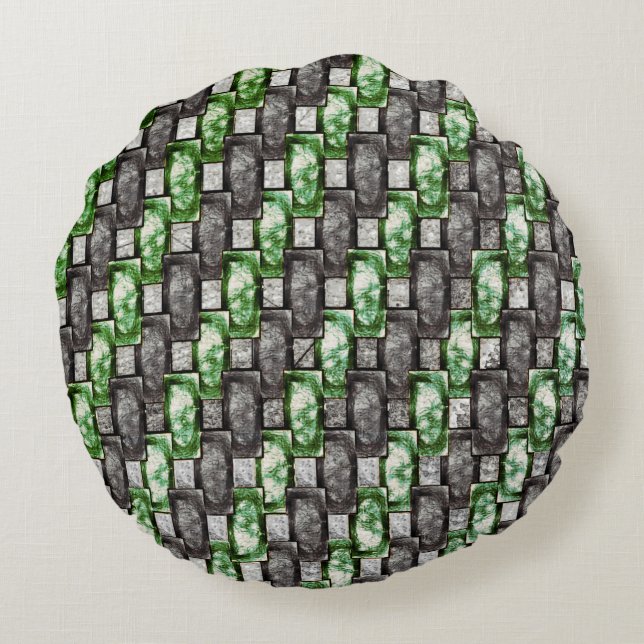 Almofada Redonda Peças retangulares esculpidas e manchadas, cinzas  (Verso)