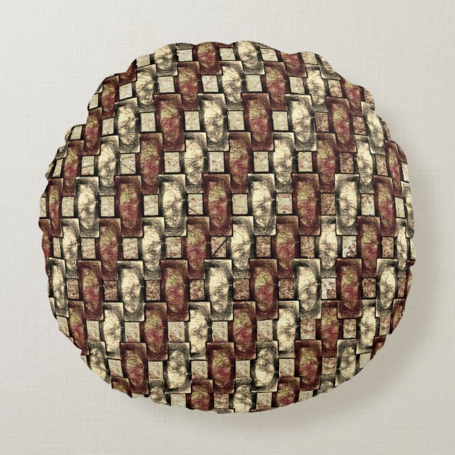 Almofada Redonda Peças retangulares esculpidas, ouro castanho (Frente)