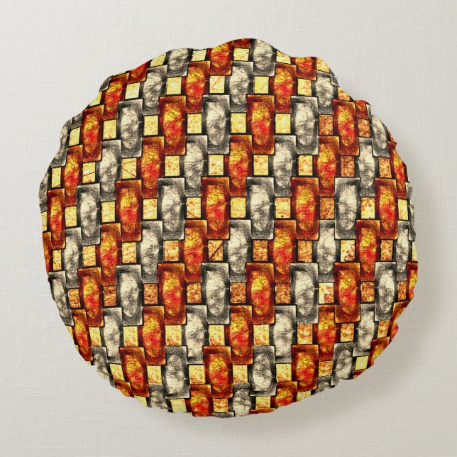 Almofada Redonda Peças retangulares gravadas em vermelho e bege (Verso)