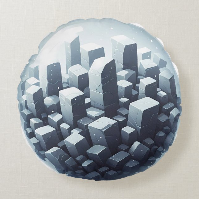 Almofada Redonda Pedra Basalt Negra (Frente)