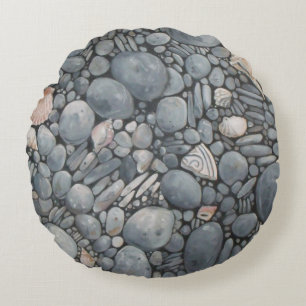 Almofada Redonda Pedras de Praia Conchas Pebbles Rochas Pintura