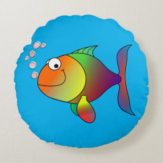Almofada Redonda Peixe-dourado-bonito no mar, azul-claro