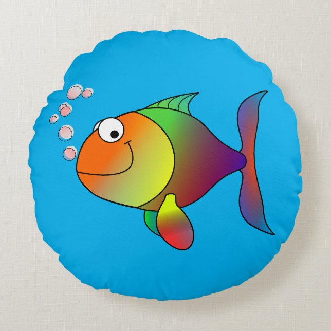 Almofada Redonda Peixe-dourado-bonito no mar, azul-claro (Frente)