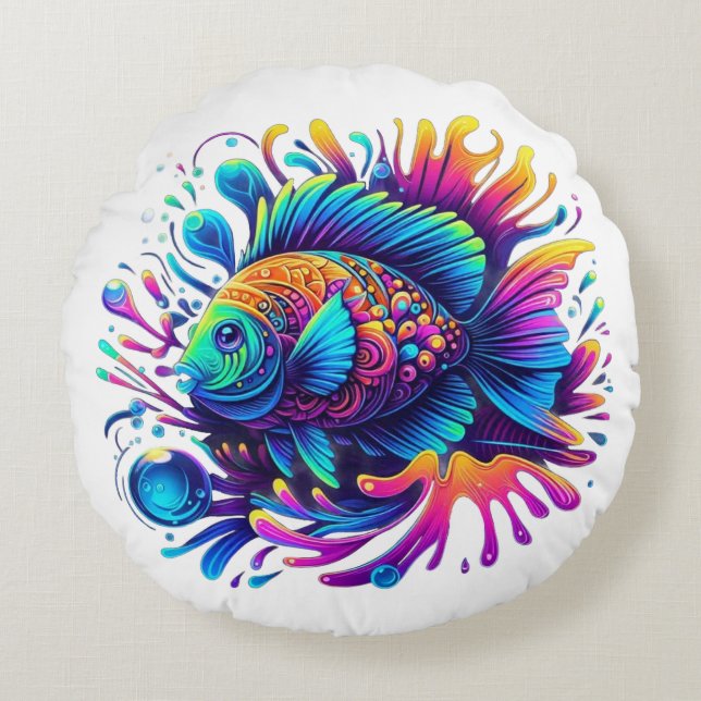 Almofada Redonda Peixes Coloridos (Frente)