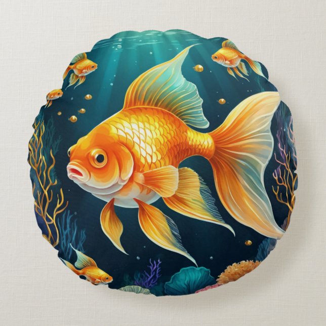 Almofada Redonda Peixes Dourados submarinos (Frente)