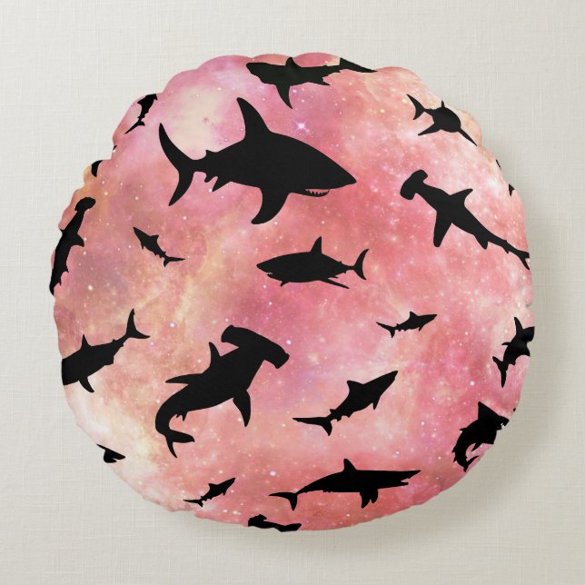 Almofada Redonda Peixes-tubarão-frade-modernos baleia-do-mar sob a  (Frente)