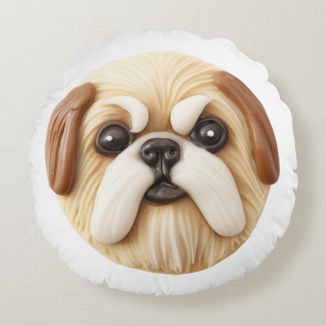 Almofada Redonda Pekingese Dog 3D Inscrito (Frente)