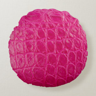 Almofada Redonda Pele de crocodilo rosa, textura de couro