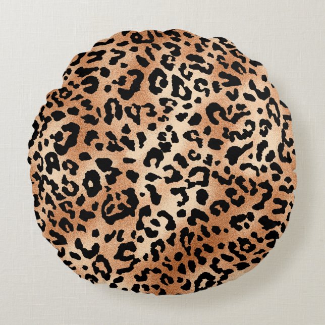 Almofada Redonda pele de leopardo. design de na moda com leopardo (Frente)