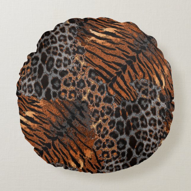 Almofada Redonda Pele de tigre leopardo na moda (Frente)