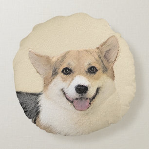 Almofada Redonda Pembroke Welsh Corgi - Pintura Original para Cacho