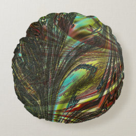 Almofada Redonda Penas de pavão cruzadas escuras