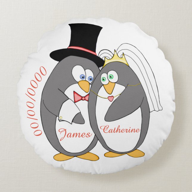 Almofada Redonda Penguin Love Personalised Keepsasaokit (Frente)