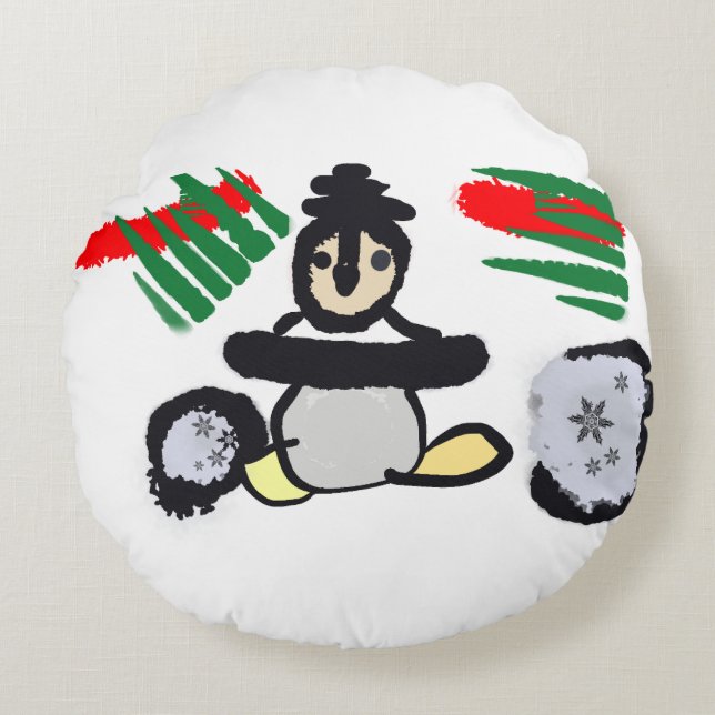 Almofada Redonda Penguin rock Christmas  (Frente)