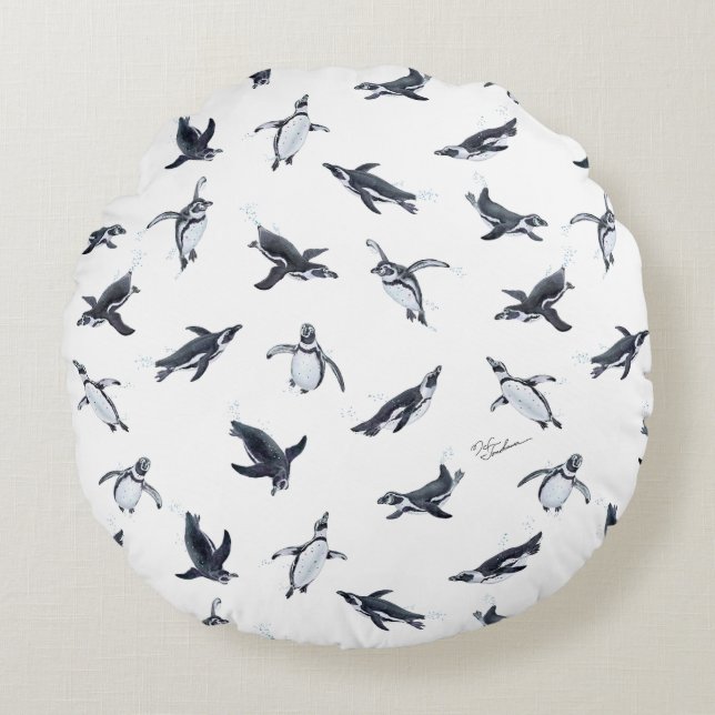 Almofada Redonda Penguin Squadron | Ocean Art Design (Frente)