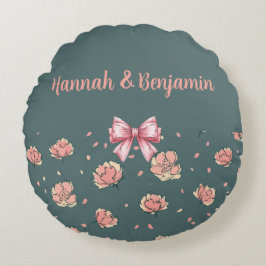 Almofada Redonda Penônio rosa e padrão do Arco