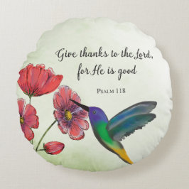 Almofada Redonda Pensando Religiosamente em Você Flores com Humming