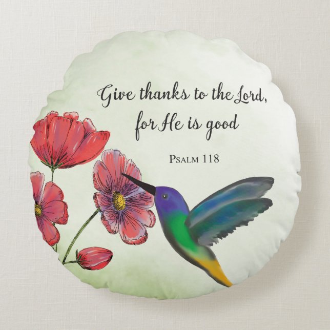 Almofada Redonda Pensando Religiosamente em Você Flores com Humming (Frente)