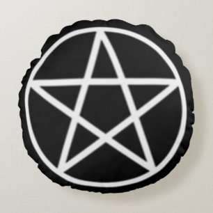 Almofada Redonda "Pentáculo Wiccan Clássico Preto e Branco" 