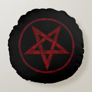 Almofada Redonda Pentagrama do diabo vermelho