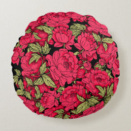 Almofada Redonda Peões Vermelhos com Folhas Douradas