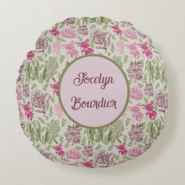 Almofada Redonda Peonia Botânica Personalizada Eucalyptus