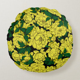 Almofada Redonda Peônias amarelas