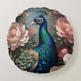 Almofada Redonda Peonias Rosa-Rosa-Peacock Elegantes