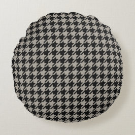 Almofada Redonda Pepita Clássica Houndstooth, Cinza Negra