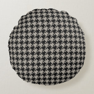 Almofada Redonda Pepita Clássica Houndstooth, Cinza Negra
