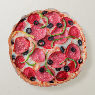 Almofada Redonda Pepperoni Pizza Impressão Dupla