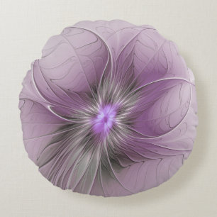 Almofada Redonda Pequena Beleza Moderno Cinza Mauve Arte Fractal Fl