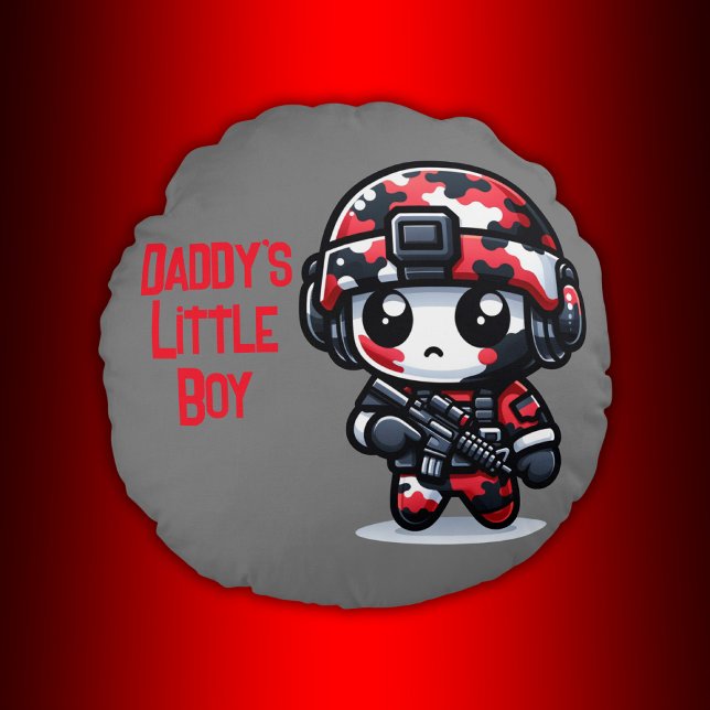 Almofada Redonda Pequena Cara de Camo - Vermelho, Preto e Branco | (Criador carregado)