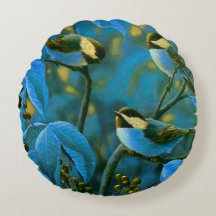 Pequenas aves amarelas azuis