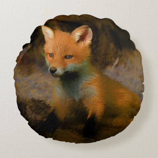 Almofada Redonda Pequeno Fox Cub Retrato (Frente)