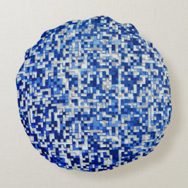 Almofada Redonda Pequenos quadrados sobrepostos, tons de azul com b