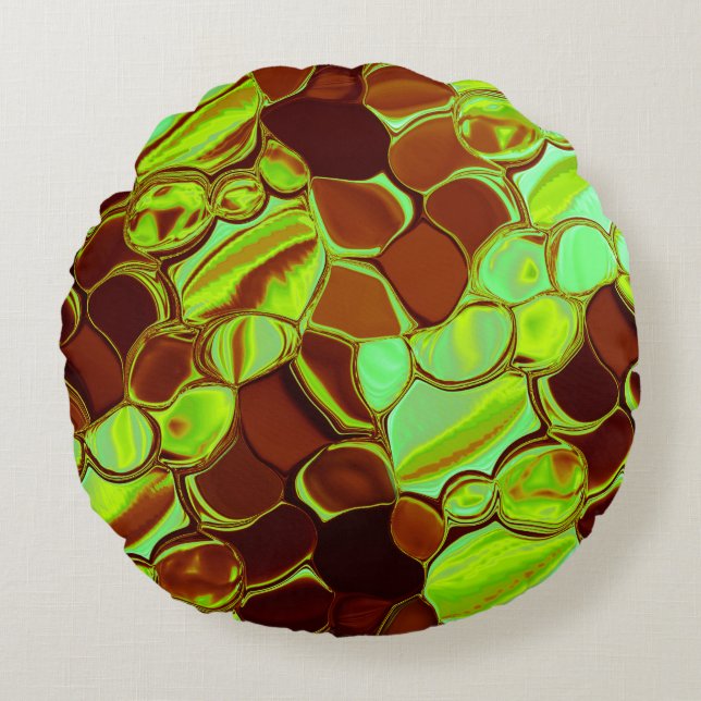 Almofada Redonda Percepção metálica esverdeada e acastanhada (Frente)