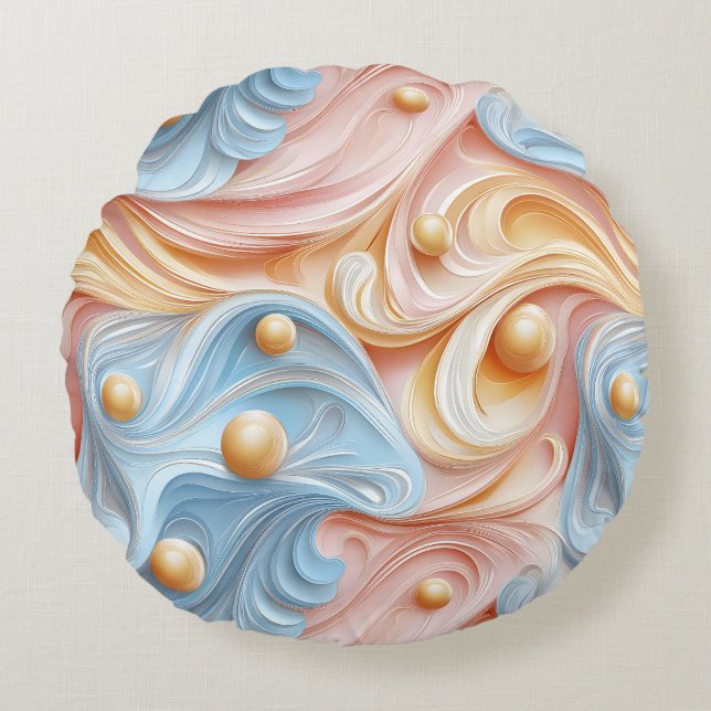 Almofada Redonda Pérolas nas Ondas de Serenidade (Frente)