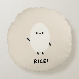 Almofada Redonda personagem de arroz fofo minimalista kawaii engraç
