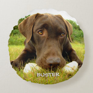 Almofada Redonda Personalização de Labrador de Chocolate