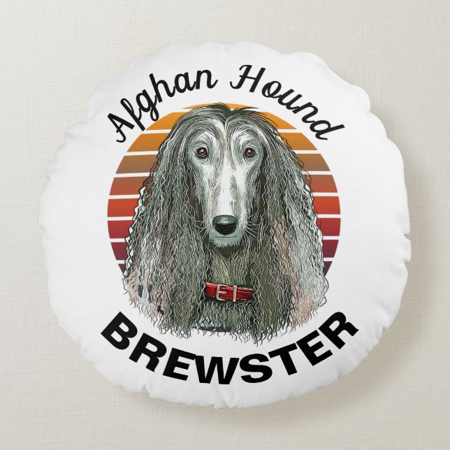 Almofada Redonda Personalizada Afghan Hound (Frente)