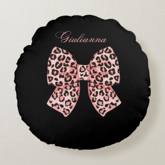 Almofada Redonda Personalizada com Laço de Leopard