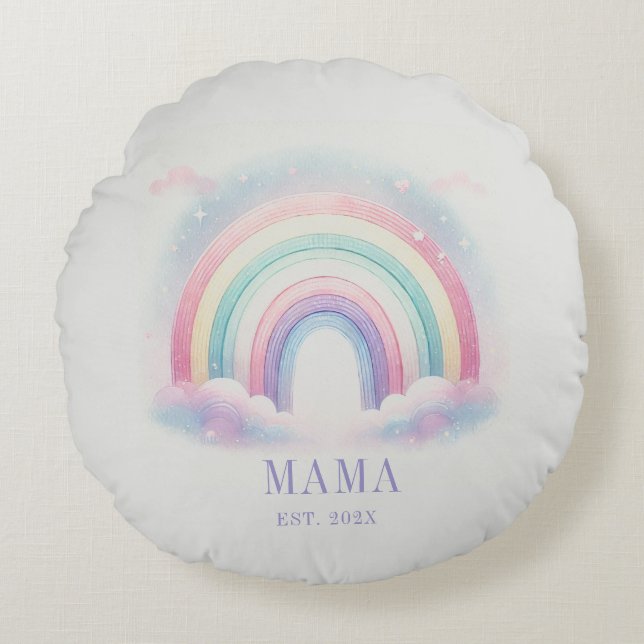 Almofada Redonda Personalizada Pastel Arco-Íris (Frente)