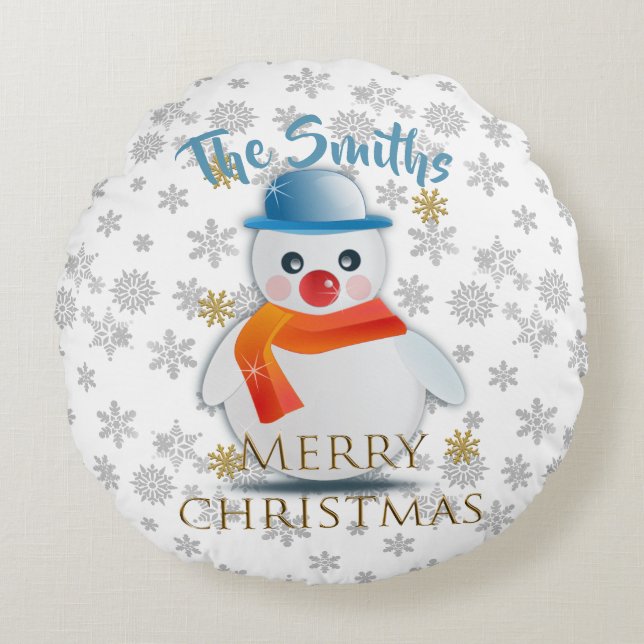 Almofada Redonda Personalizado Bonito Snowman (Frente)