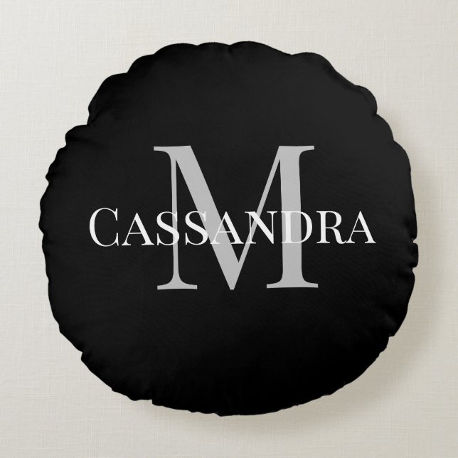 Almofada Redonda Personalizado Cor Sólida Preta Simples Básica (Frente)