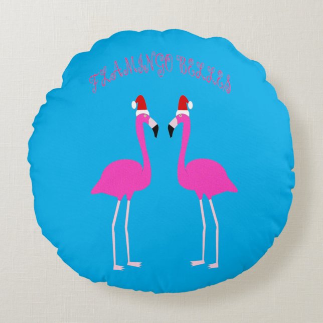 Almofada Redonda Personalizado Flamingos Flamingo Belles de Natal (Frente)