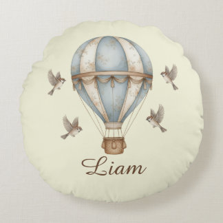 Almofada Redonda Personalizado Nome do Bebê Aquarela Balão de Ar Qu