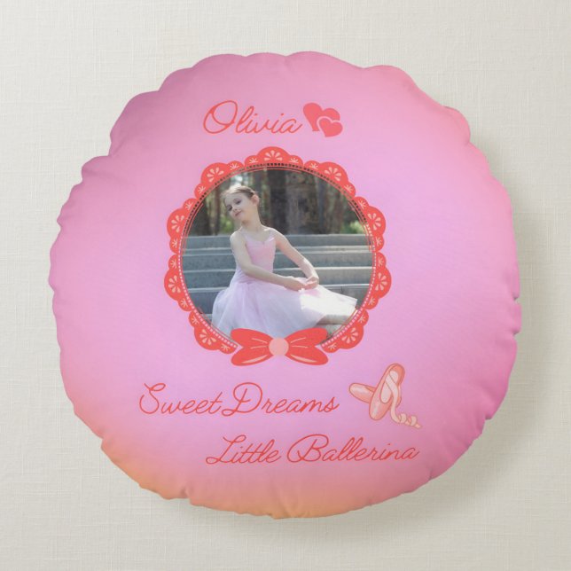 Almofada Redonda Personalizado "Sweet Dreams Little Ballerina" Rosa (Frente)