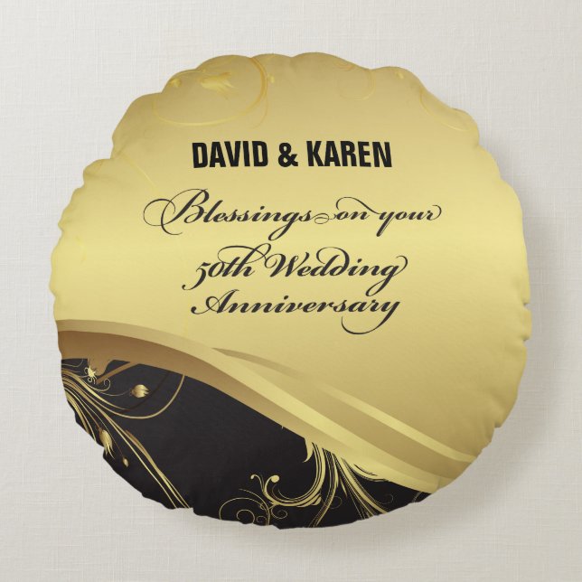 Almofada Redonda Personalizar, 50º Aniversário Religioso (Frente)