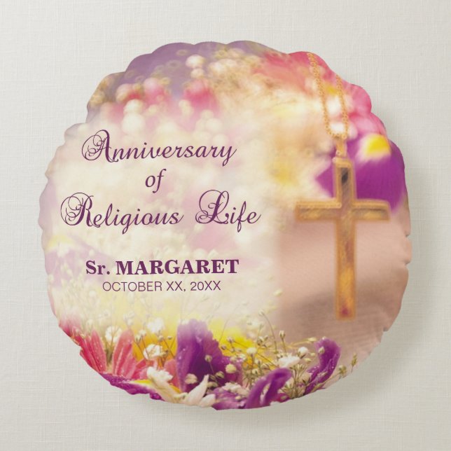 Almofada Redonda Personalizar, Aniversário da Vida Religiosa, freir (Frente)